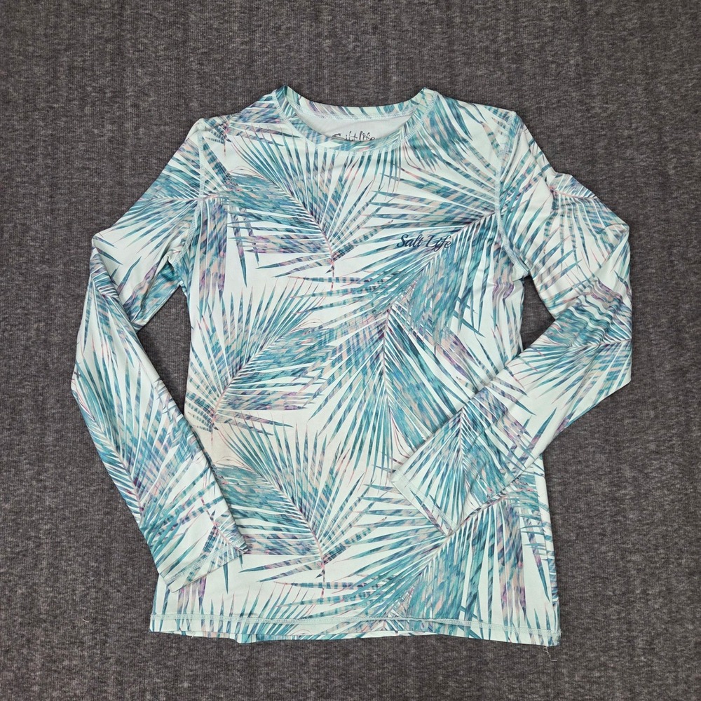 Salt Life Mens Long Sleeve Rash Guard Palm Leaf Print Sun Shirt Fishing